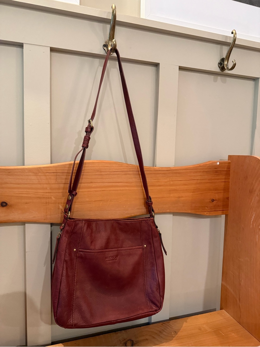 Women's Burgundy Leather Shoulder Bag with Adjustable Strap American Leather